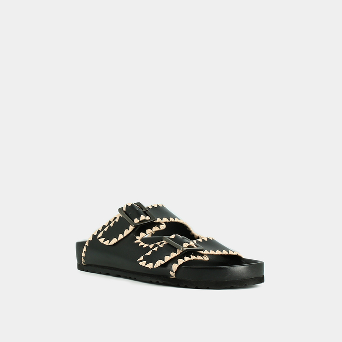 Mules à boucles  en cuir noir
