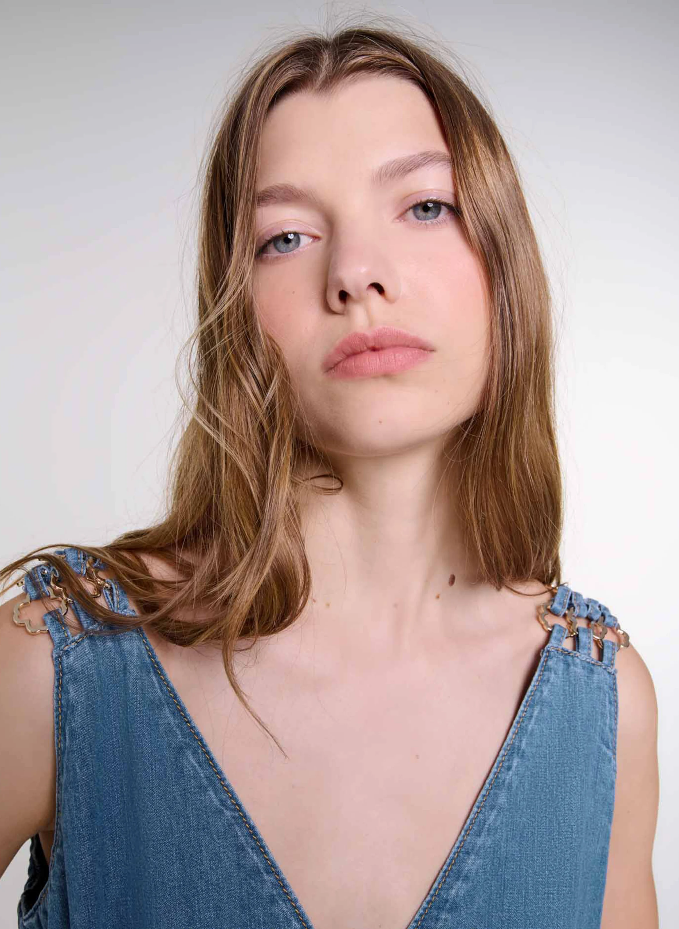 Robe longue ajourée en denim | Bleu