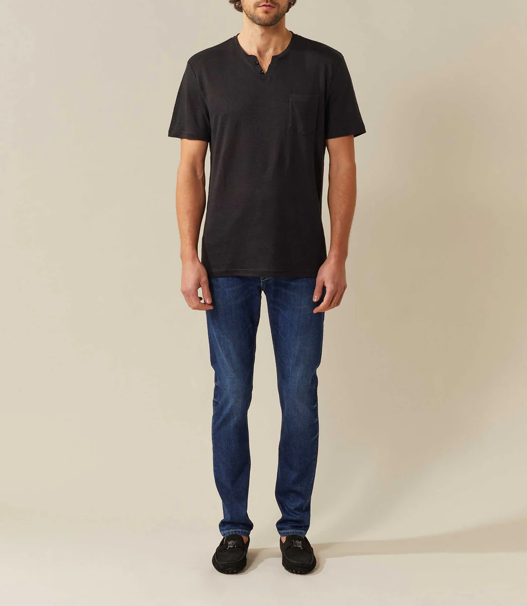 T-shirt lin noir col tunisien 