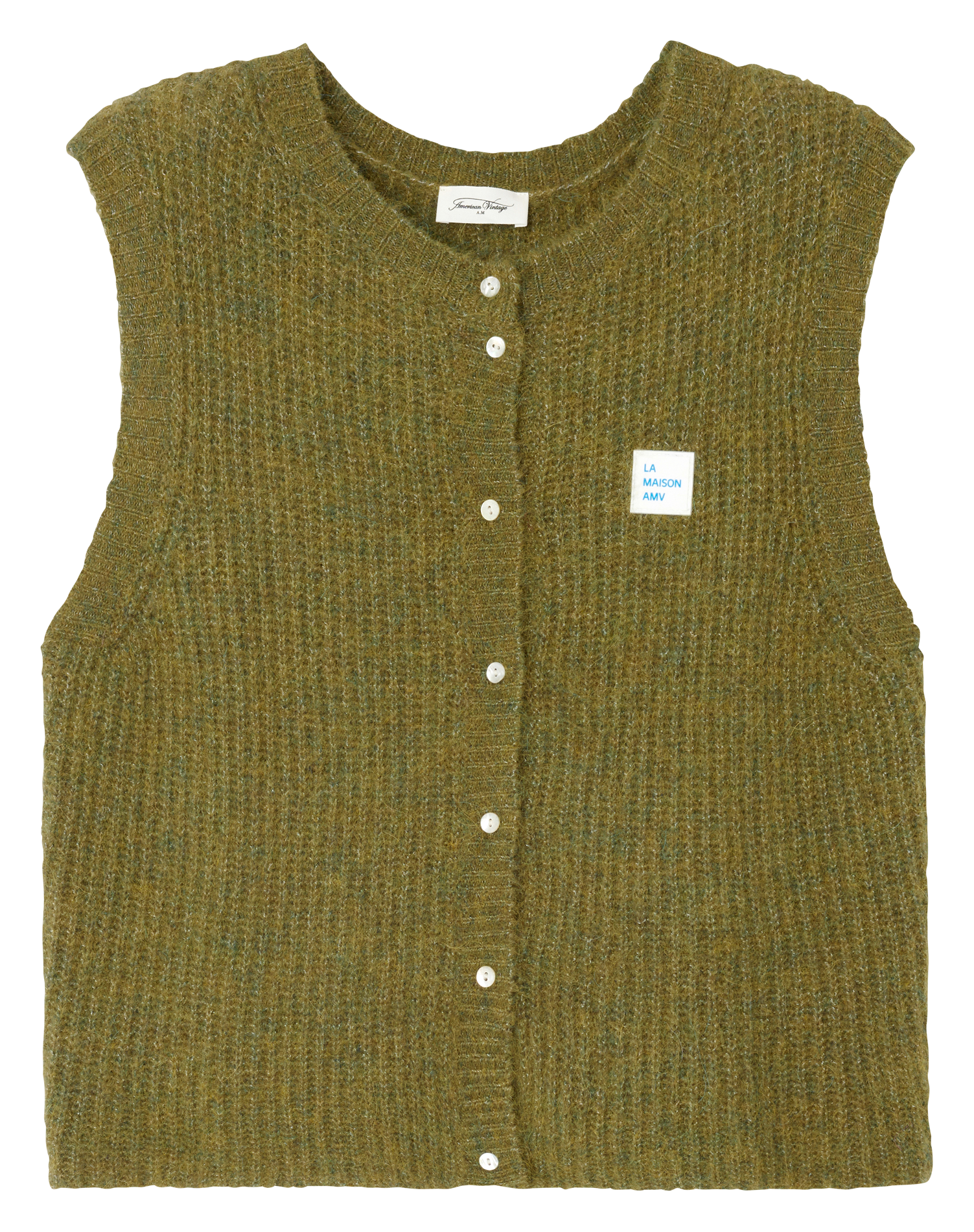 EAST - Gilet boutonné sans manches en maille duveteuse | Vert