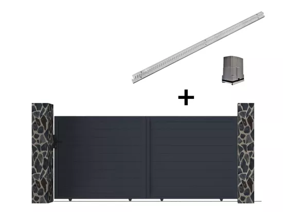 Portail électrique coulissant aluminium plein L374 x H180 cm anthracite - NAZARIO