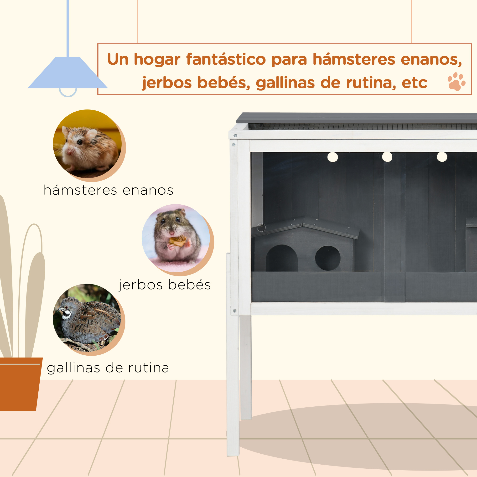 Gaiola de madeira PawHut para hamster, 82x45x81 cm, com 2 portas de acrílico, prateleira removível, 2 casinhas para pequenos animais, cinza escuro.