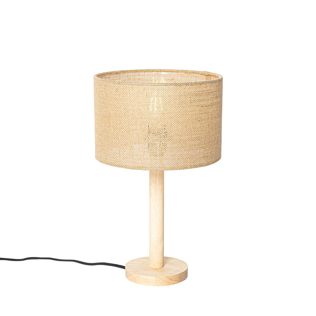 Landelijke tafellamp hout met linnen kap naturel 25 cm - Mels