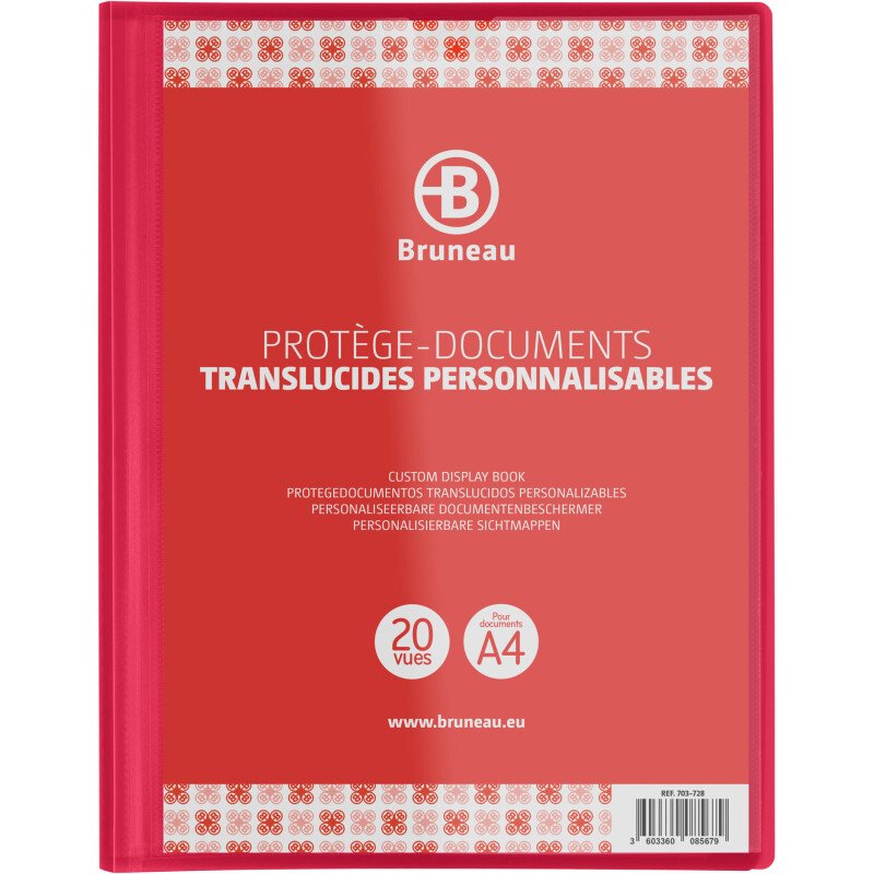 Protège-documents Bruneau polypropylène translucide personnalisable A4 10 pochettes - 20 vues