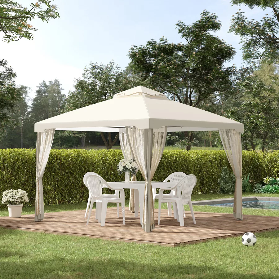 Outsunny Gartenpavillon mit Moskitonetz cremeweiß