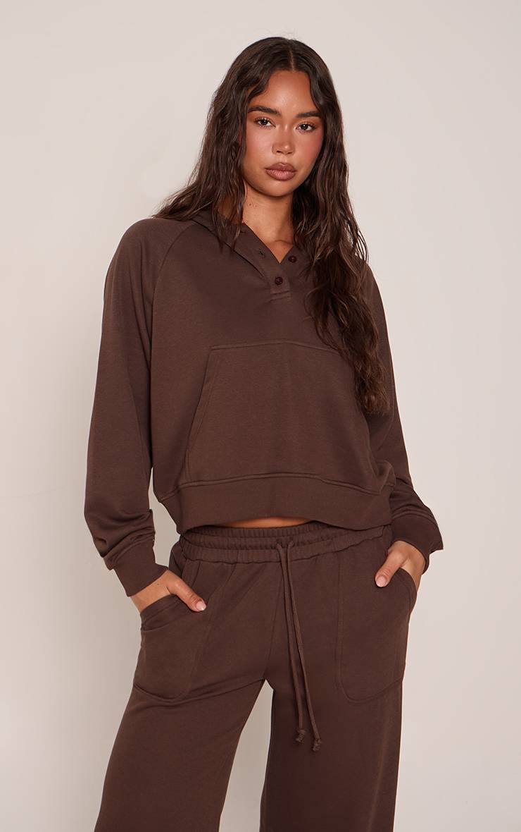 Chocolat Sweat À Casynthétiqueche Léger Col Henley En Molleton Bouclette