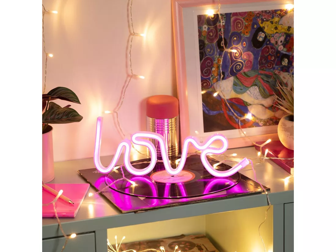 Néon LED Love à Piles Rose