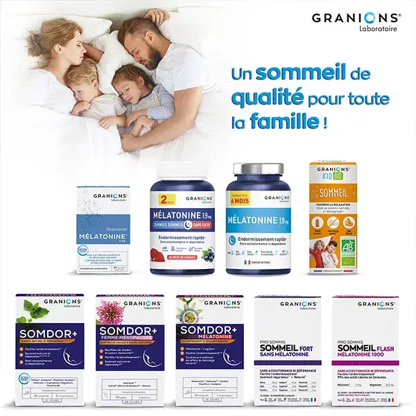 GRANIONS - Gummies Melatonine Sommeil 1,9 mg - Sans Sucres - FORMAT 2 MOIS
