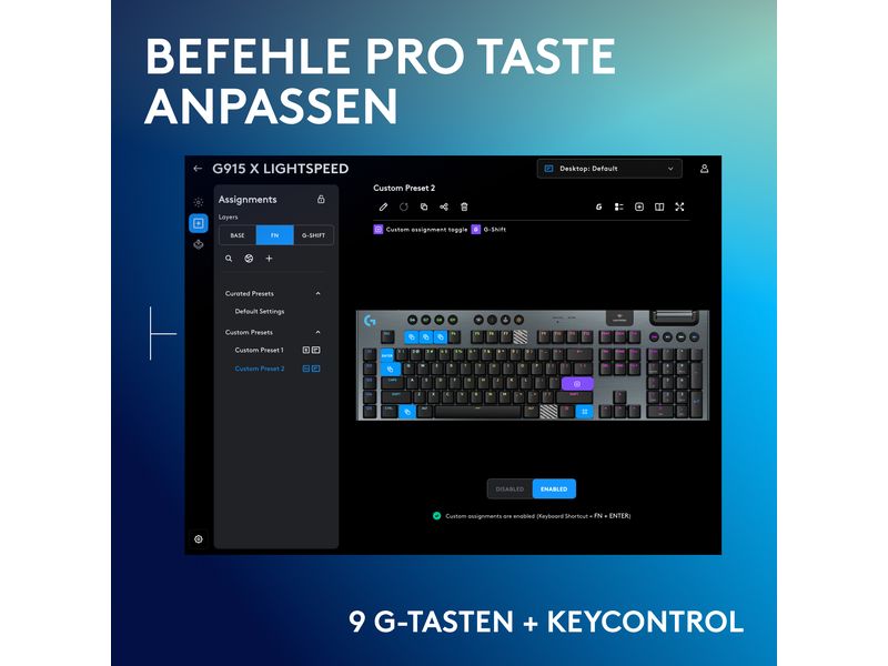 Logitech Gaming-Tastatur G915 X Lightspeed GL Tactile Kabelloses Gaming Keyboard mit flachem Profil