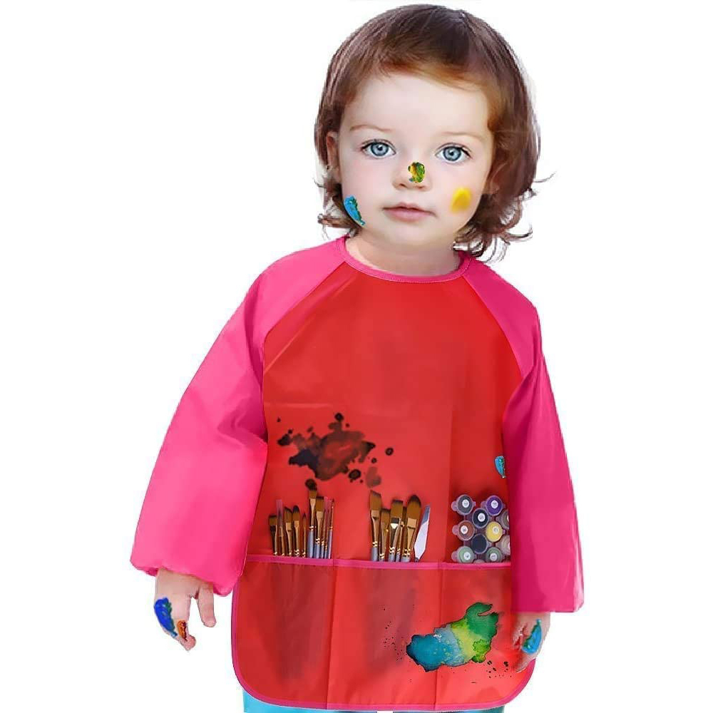 (2er Set) Kinder Mal Schürze mit langen Ärmeln   Taschen (Gr. L) - Blau