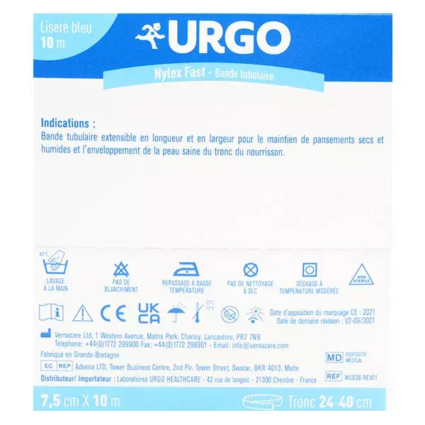 Curativo tubular Urgo Nursing Care Nylex Fast, azul, 7,5 cm x 10 m