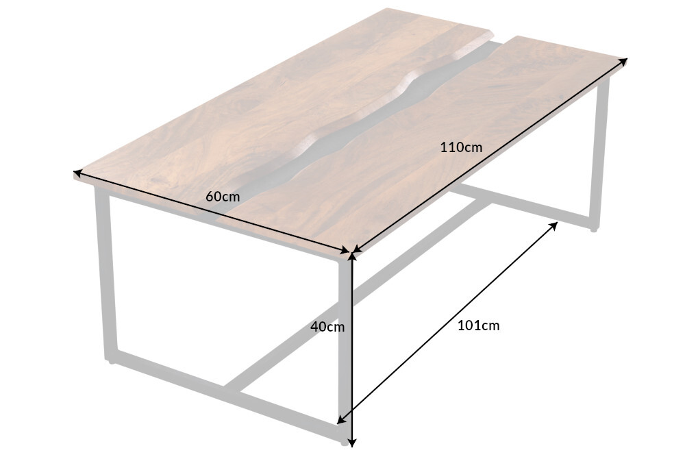 Massiver Couchtisch AMAZONAS 110cm Mangoholz Metall schwarz Baumkante Honey Finish