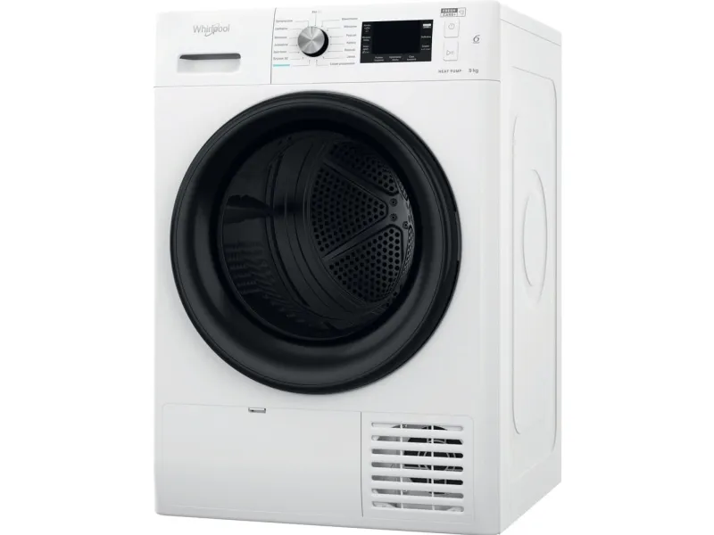 Whirlpool FFT M22 9X2B PL, Fritstående, Front-læsning, Kondensering, Sort, Hvid, Knapper, Dreje, Berøring, Højre