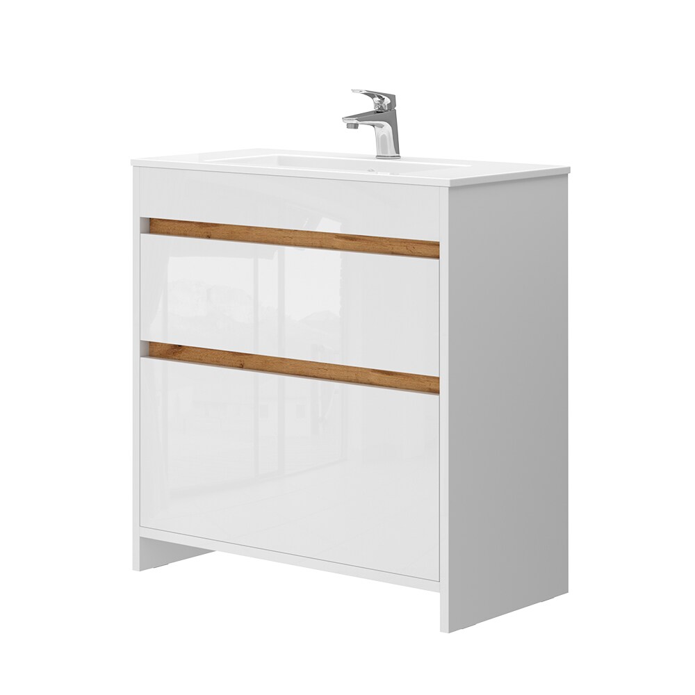 Vicco Waschbecken mit Unterschrank Detmold 80 cm breit, Waschtisch stehend Weiß