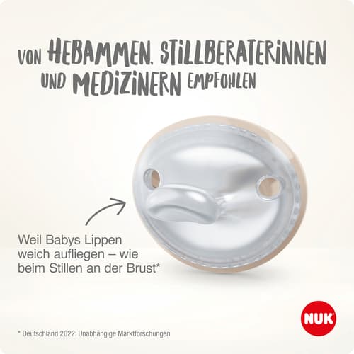NUK MommyFeel Silikon-Schnuller  0-9 Monate, 2 Stück, grau/beige