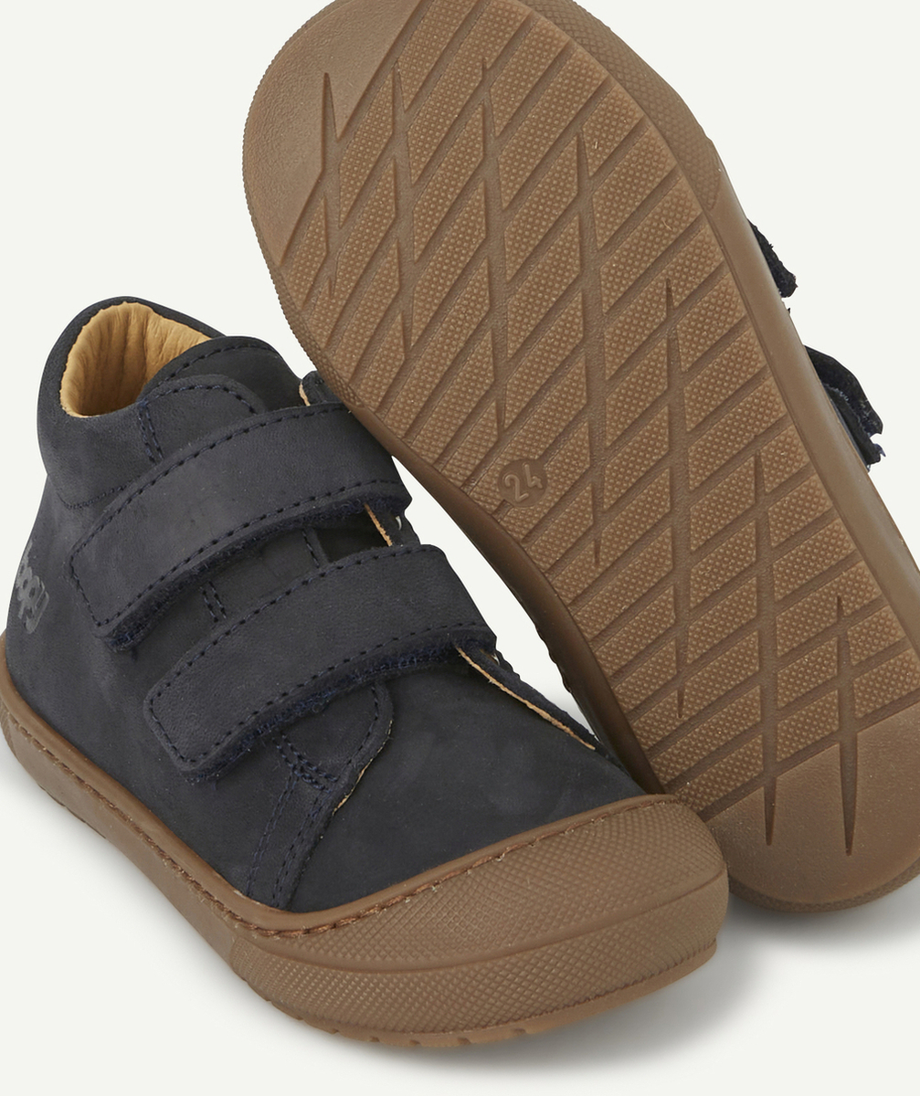 BOPYBOTTINES PREMIER PAS BÉBÉ EN CUIR MARINE AVEC SCRATCHS