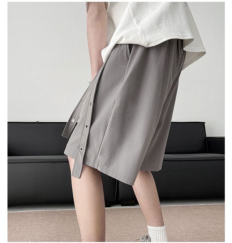 Whyessa - Mid Rise Plain Grommet Shorts