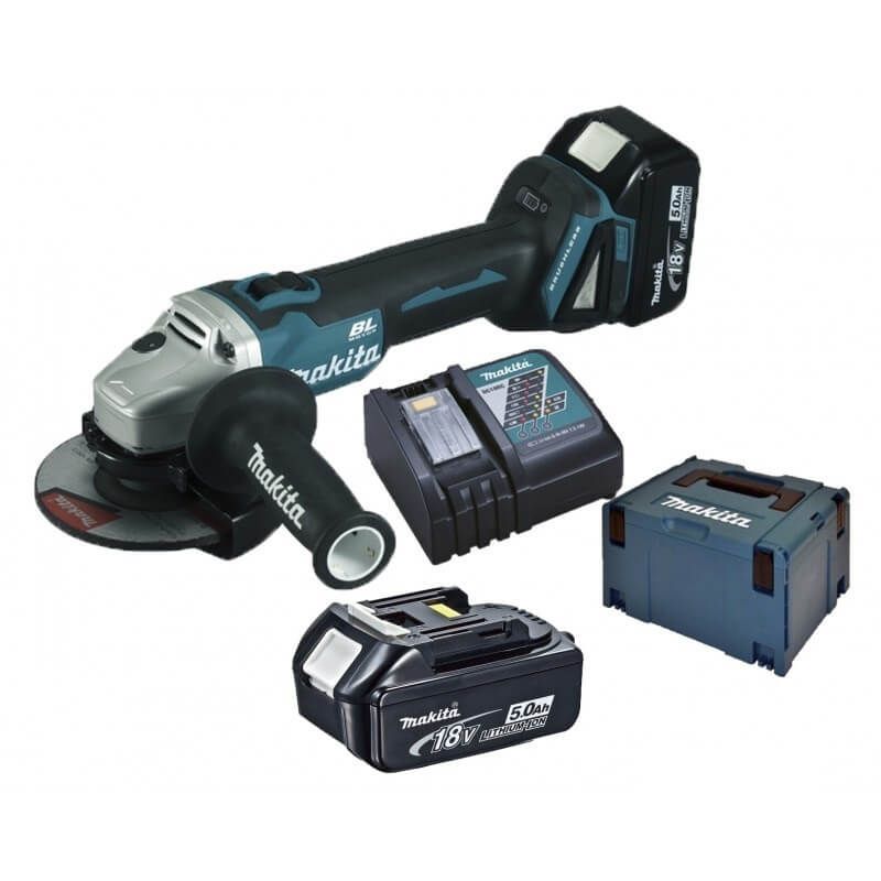 Makita DGA504RTJ 18V Li-ion accu haakse slijper set (2x 5.0Ah) in Mbox - 125mm - koolborstelloos