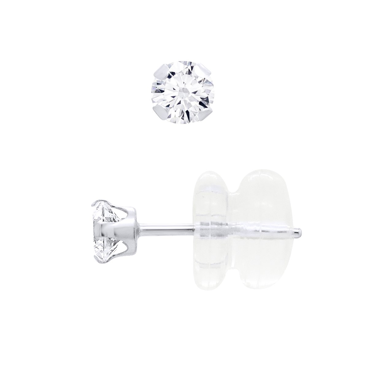 Boucles D'Oreilles Puces - Or Blanc - Ornées d'Oxydes de Zirconium 3 mm serti Griffe