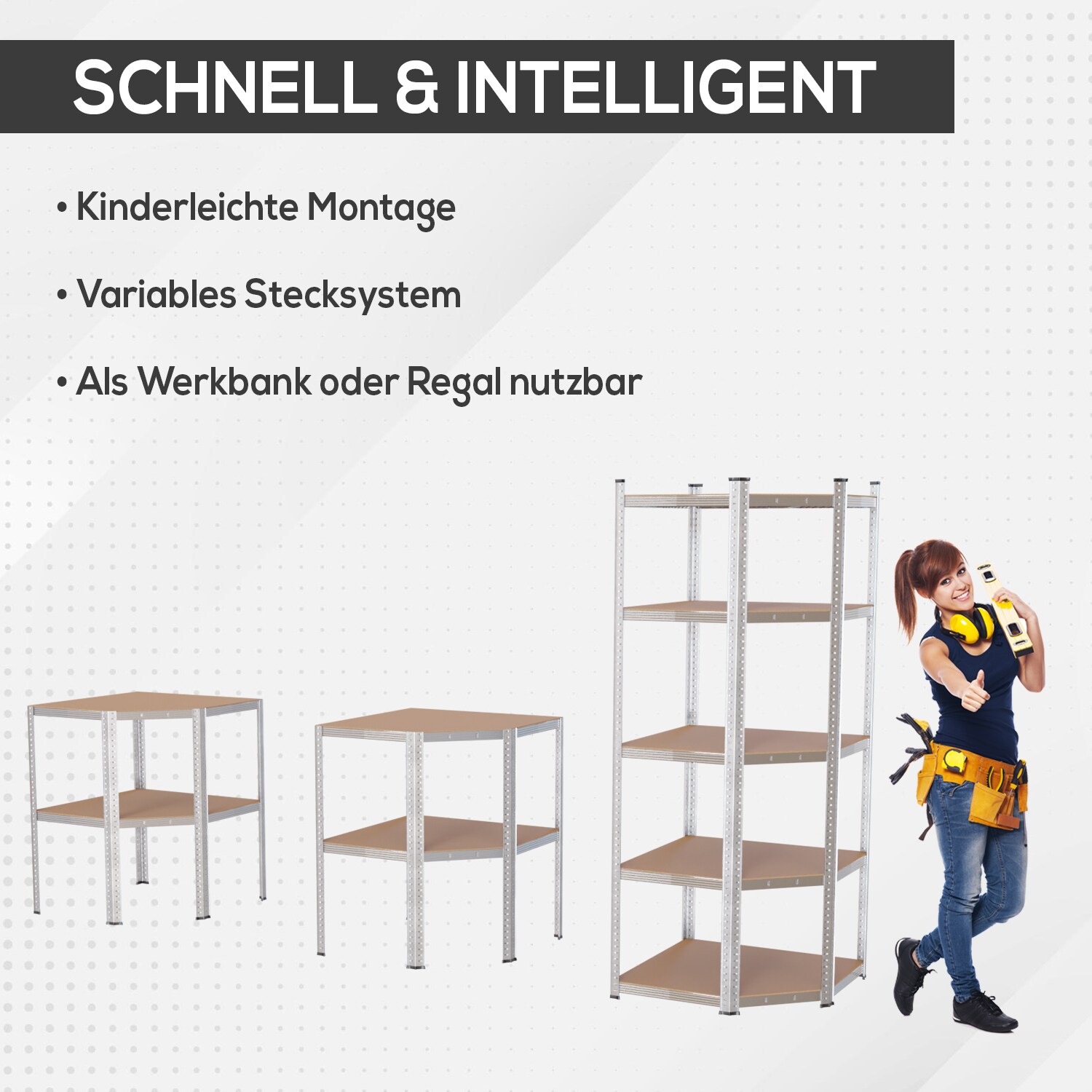 TroniTechnik® Schwerlastregal, Kellerregal, Lagerregal, 40 x 40 x 70 x 70 x 180 cm, Stahlgestell, bis 875 kg , 5 Ablagen