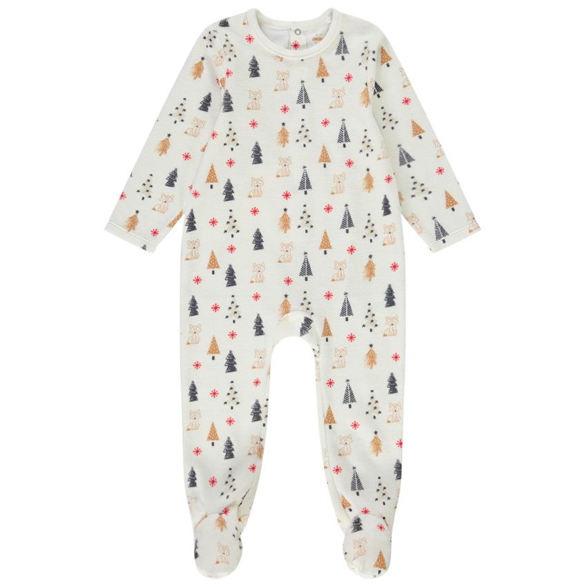 Dors-bien en velours imprimé Noël pour bébé - Ecru