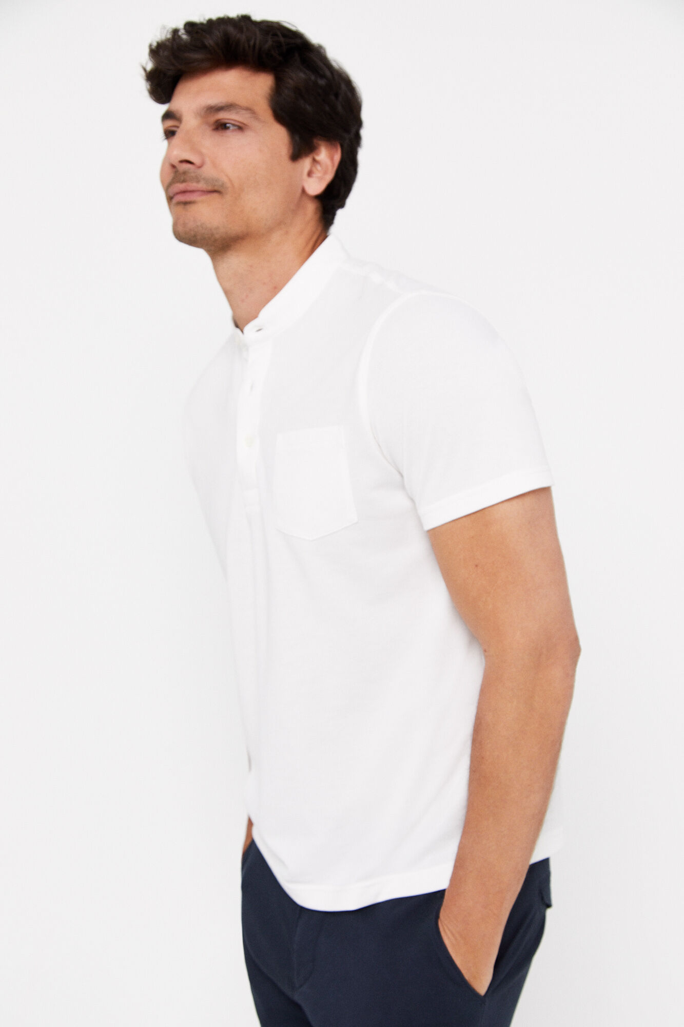 Camisa polo Coolmax com gola mandarim - Branca