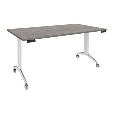 Table de réunion abattantes - L160 x P80 cm - pied blanc - plateau imitation chêne gris