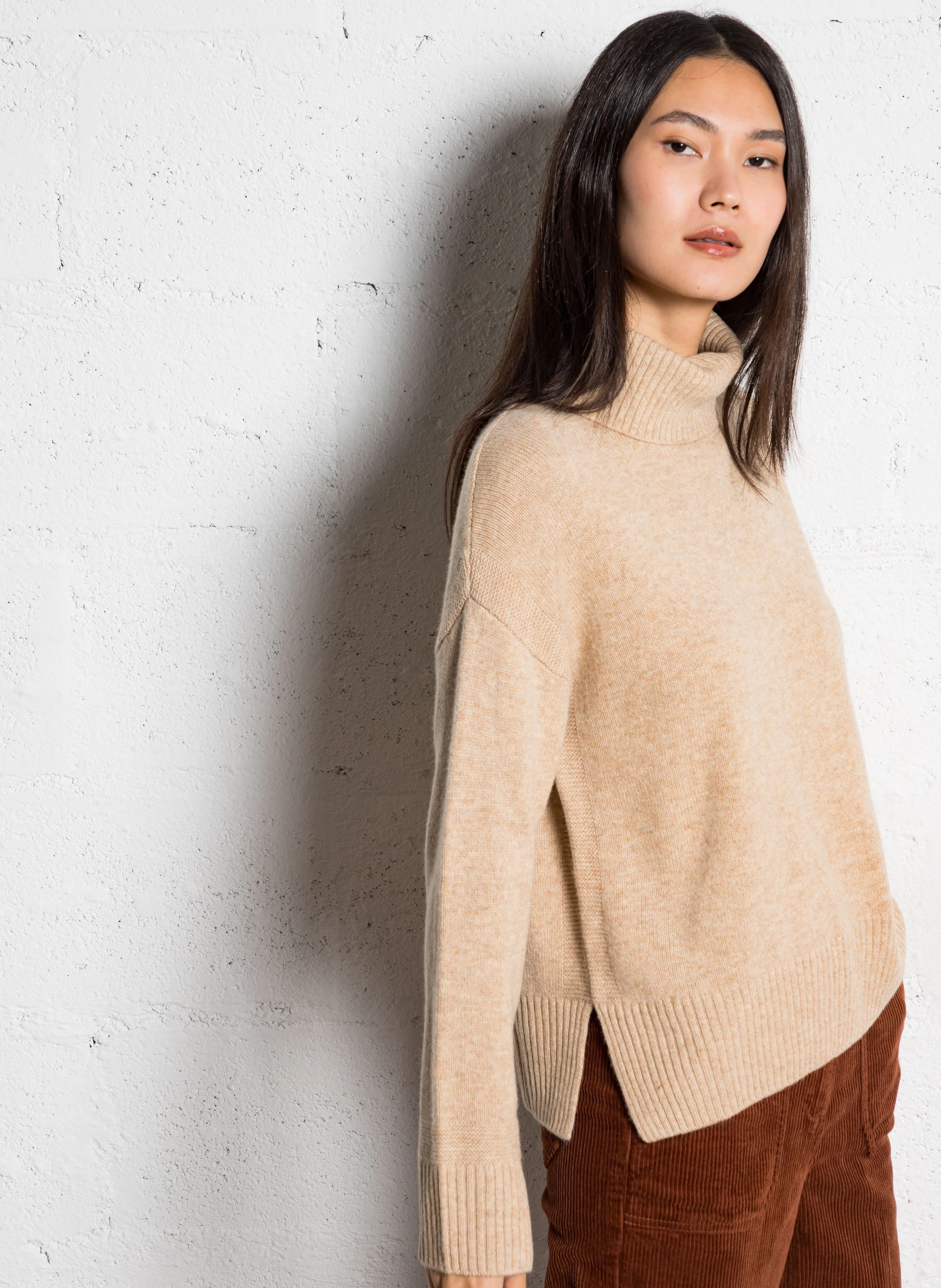 CARLOS - Pull col roulé en laine | Beige