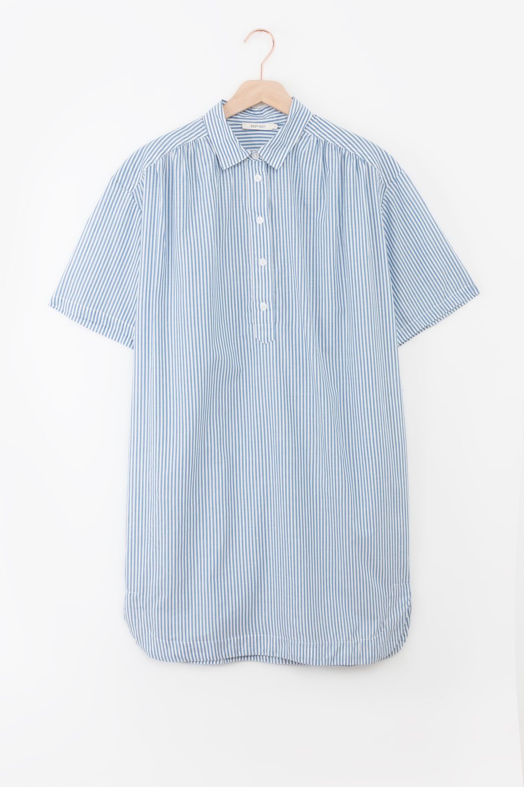Blauw met wit gestreepte shirt dress