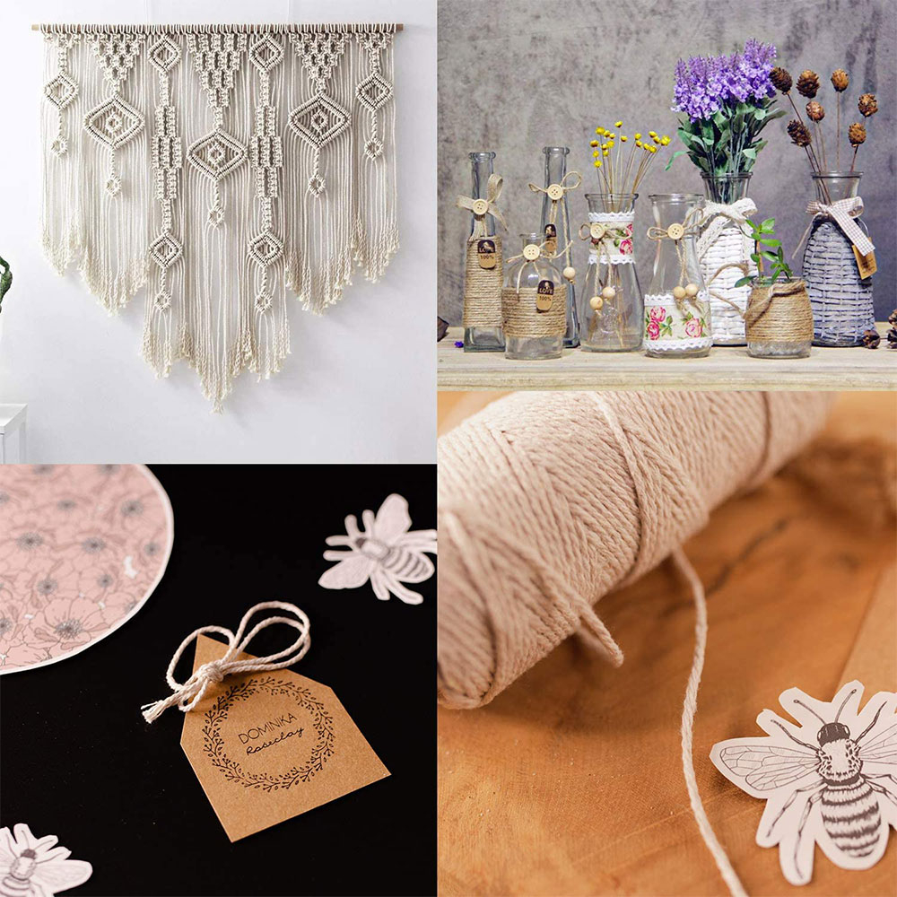 (2er Set) 200m Baumwollschnur DIY Makramee Garn für Geknüpfte Boho Dekoration Hygge Lifestyle Projekte - Weiss