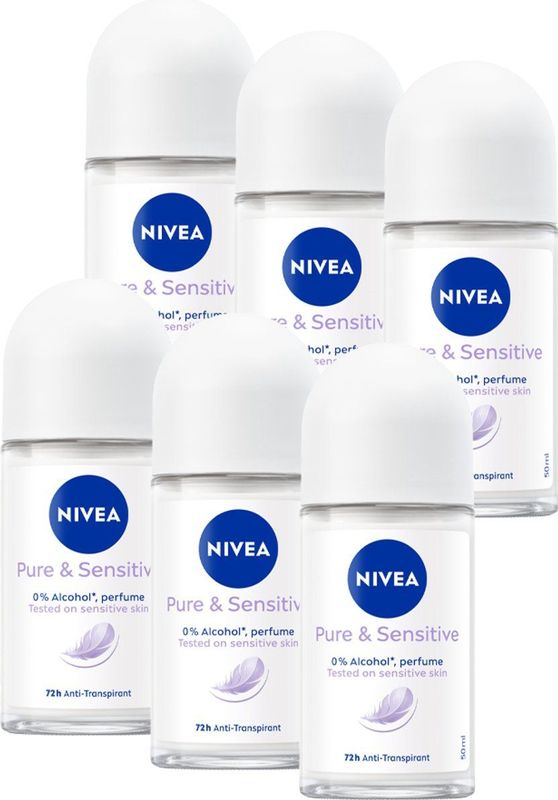 NIVEA Pure & Sensitive - 6 x 50 ml - Voordeelverpakking - Deodorant Roller