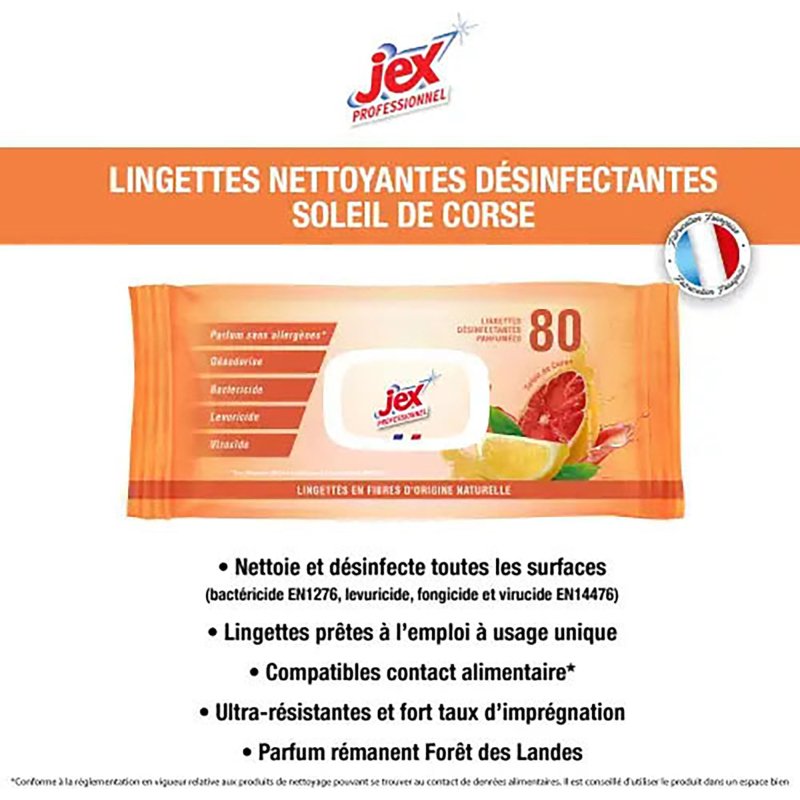 Lingettes désinfectantes parfumées Jex Professionnel Soleil de Corse - Paquet de 80