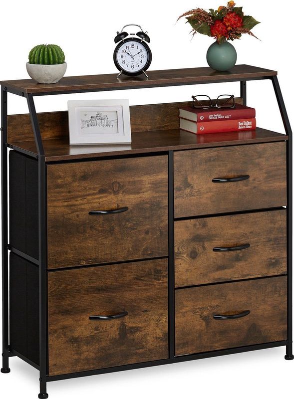Relaxdays ladekast - 5 lades - 2 planken - industrieel - 87 x 84 x 32 cm - slaapkamer