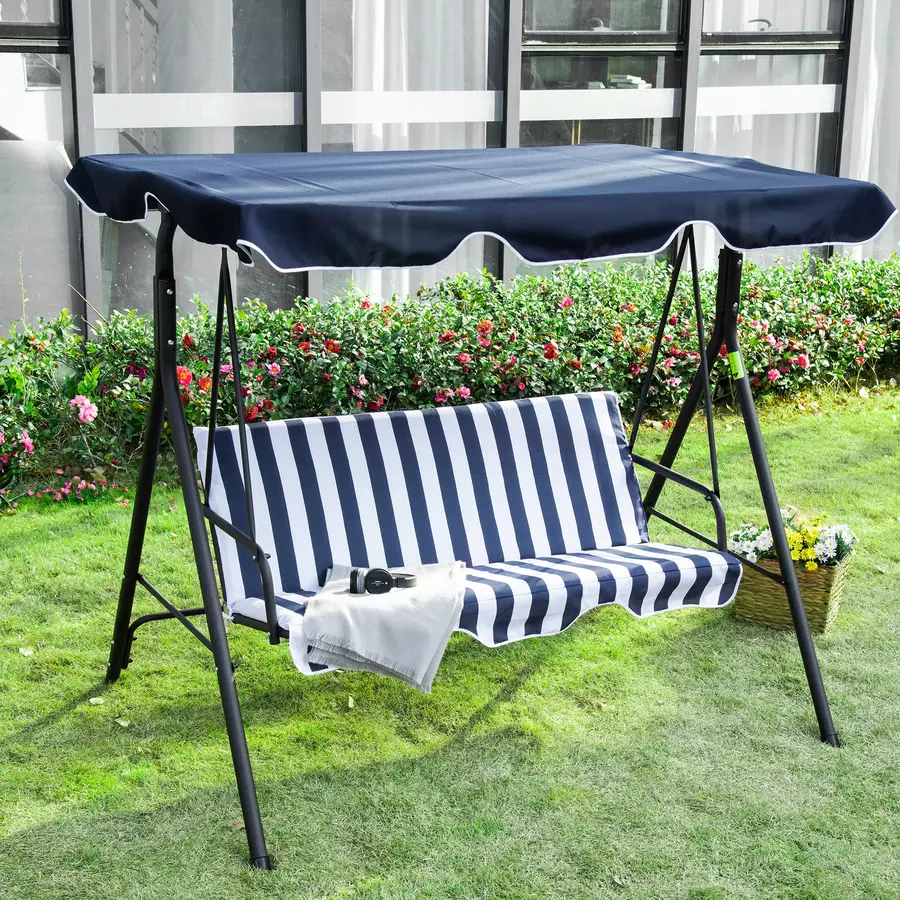 Outsunny Hollywoodschaukel als 3-Sitzer blau, weiß