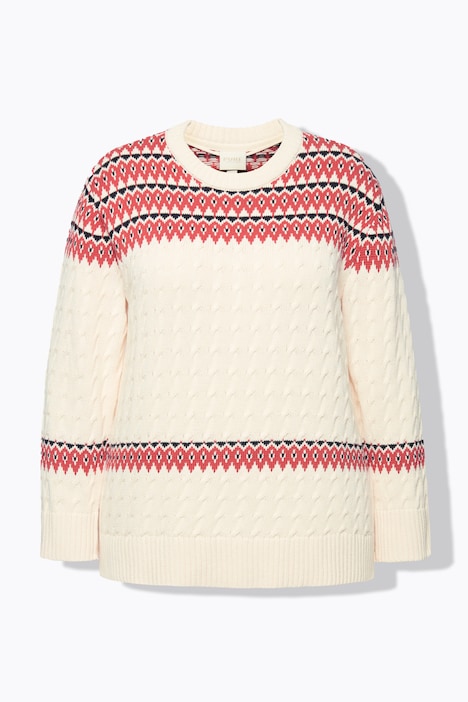 Pullover, Fair Isle, Rundhals, Langarm, Biobaumwolle