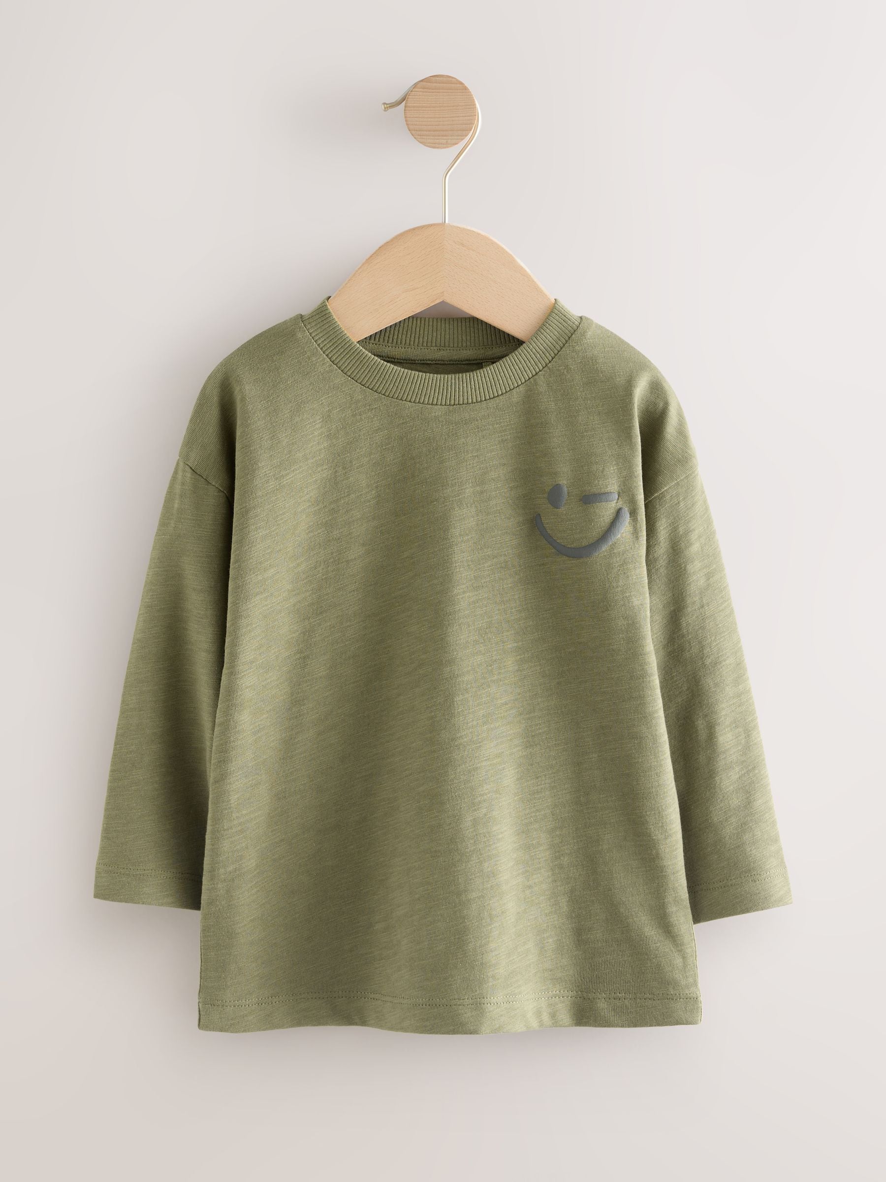Kakigroen smile - Semi-effen T-shirt met lange mouwen (3mnd -7jr)