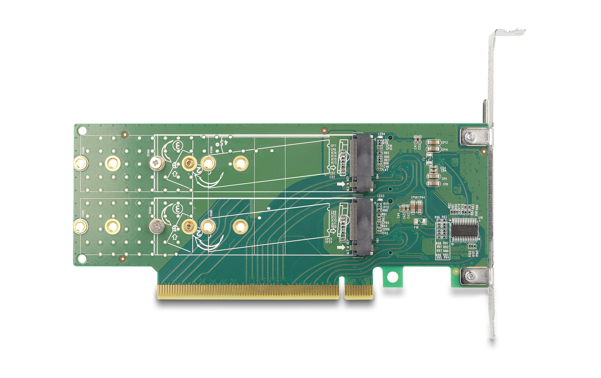 Host Bus Adapter PCI-Express x16 - 4 x NVMe M.2 Key M 110 mm<br>Delock PCI Express 4.0 x16 Karte zu 4 x intern NVMe M.2 Key M 110 mm – Bifurcation – Low Profile Formfaktor