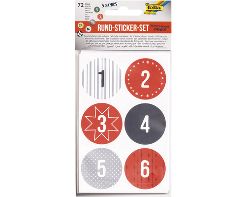 Ronde stickerset Adventskalender, 72 stuks.