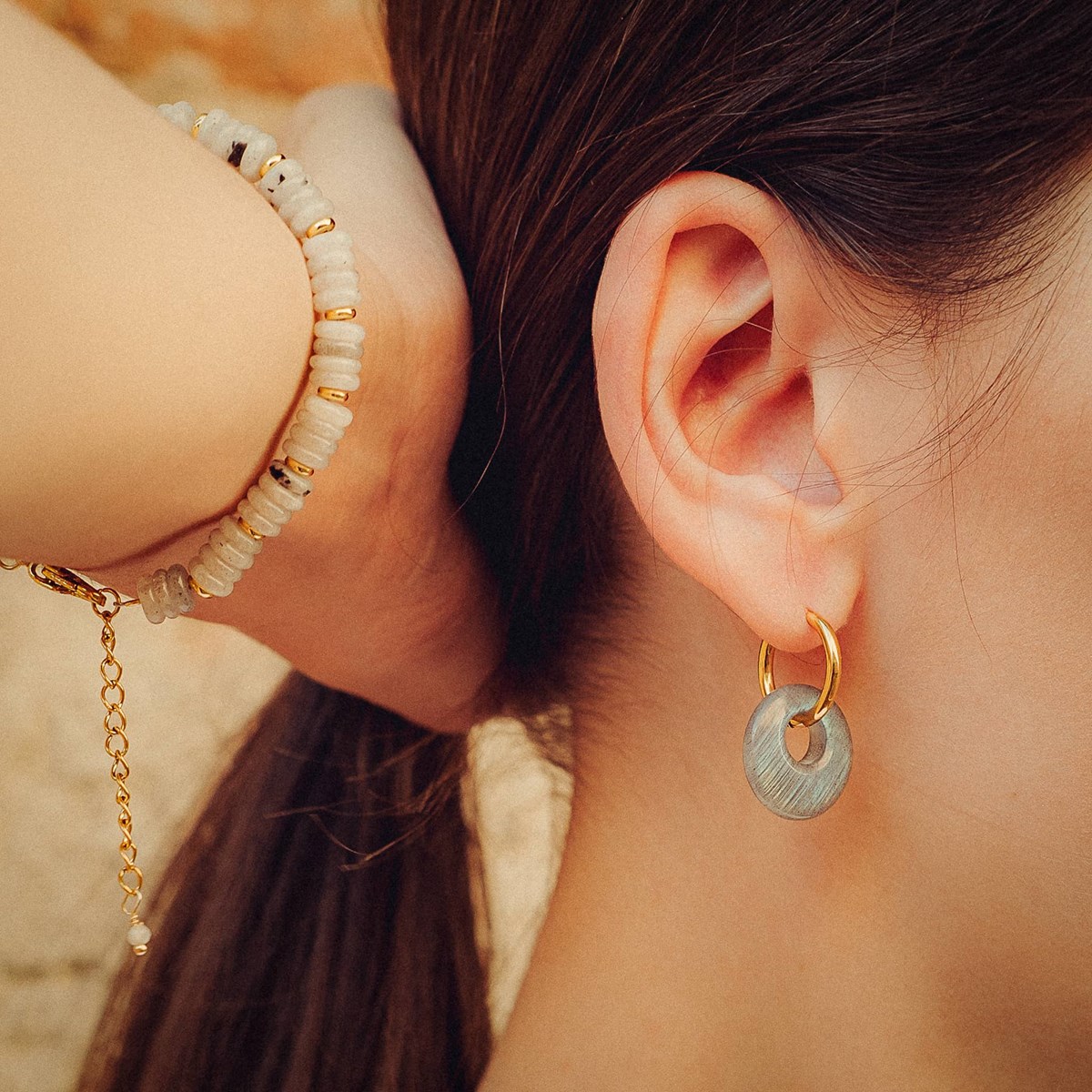 Collier, bracelet et boucles d'oreilles Blima en pierres Labradorite