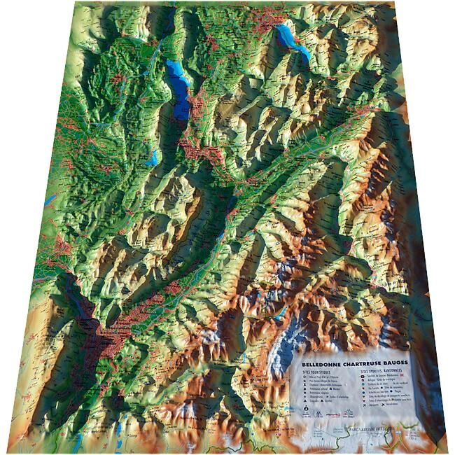 3D MAP - RELIEF BAUGES BELLEDONNE CHARTREUSE 61X41