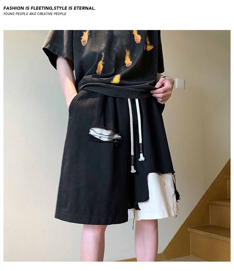AXEN - Tweekleurige shorts met trekkoordtaille