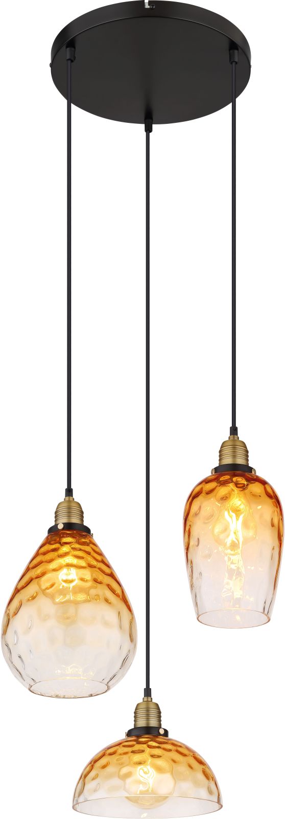 Hängeleuchte - schwarz matt - amber - Glas - 3-flammig
