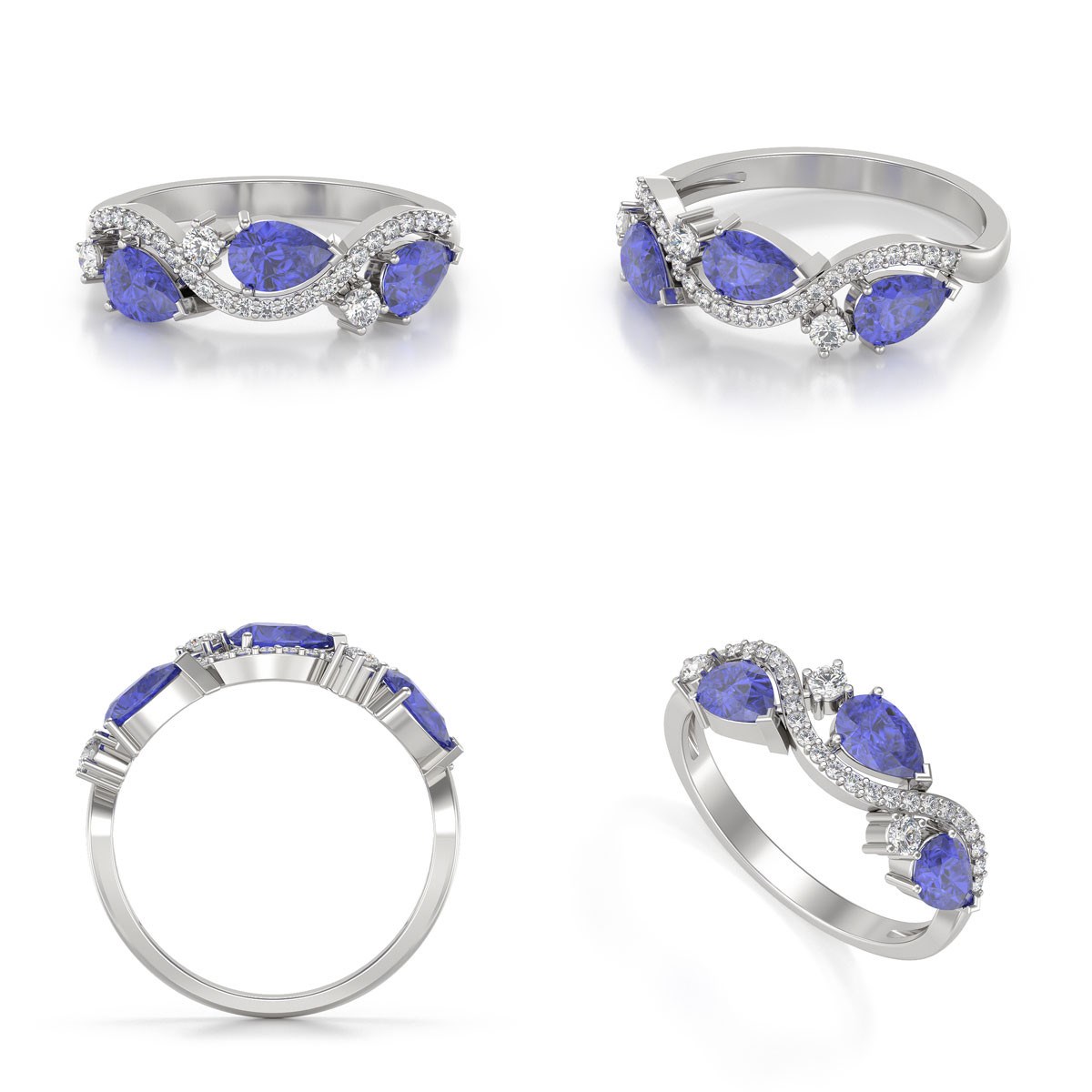 Bague Tanzanite et diamants sur Argent 925 2.51grs