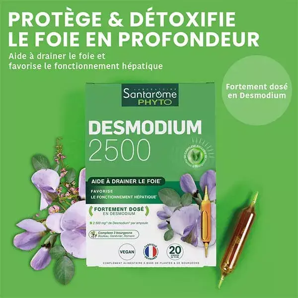 Santarome Phyto - Desmodium 2500 - Desintoxicante Hepático - 20 ampolas