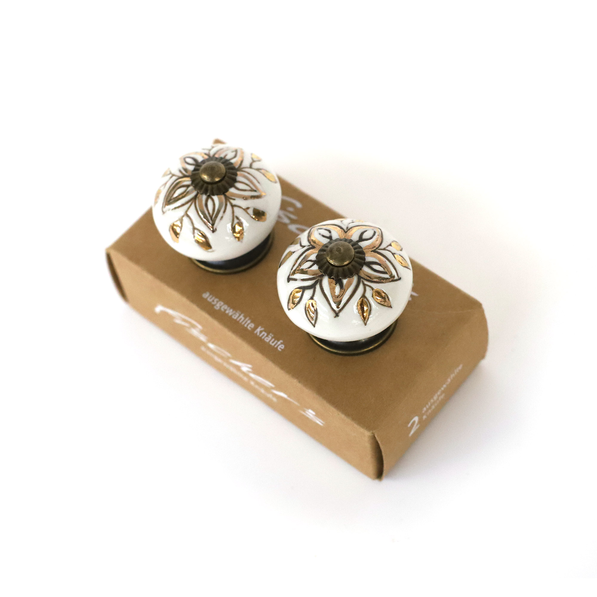 Keramik-Knauf-Duo 'Blume', weiß, gold, Ø 4 cm günstig bestellen
