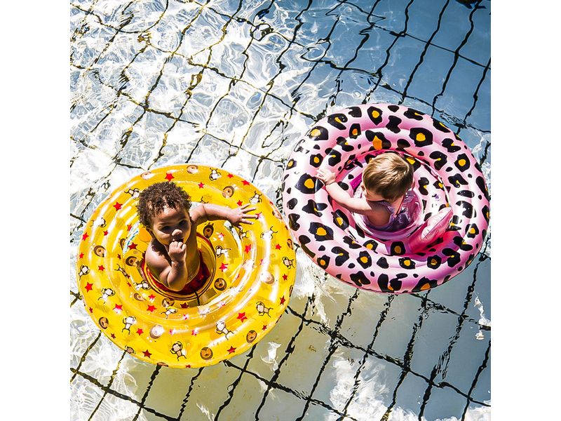 Swim Essentials Schwimmsitz 0-1 Jahre Lila Leopard Babyschwimmer mit 4 Luftkammern