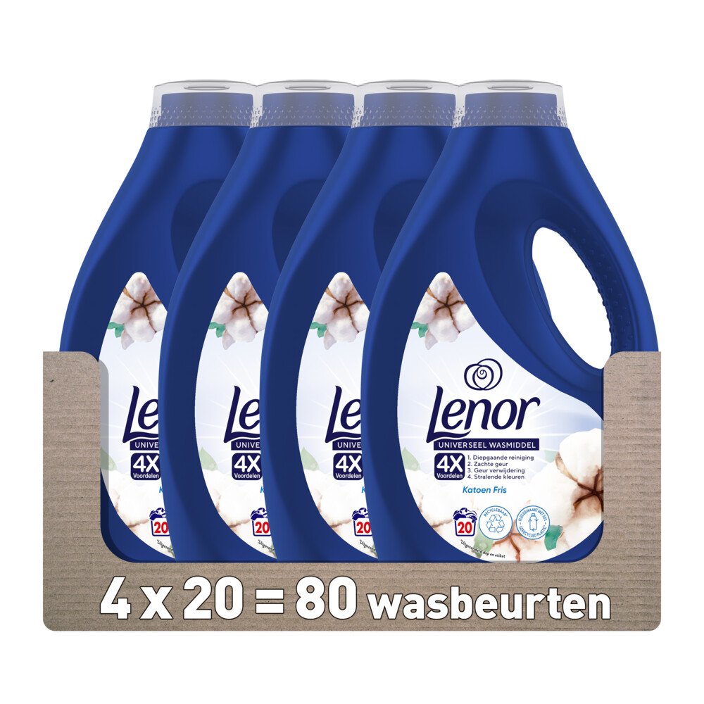4x Lenor Vloeibaar Wasmiddel Katoen Fris 20 Wasbeurten900 ml