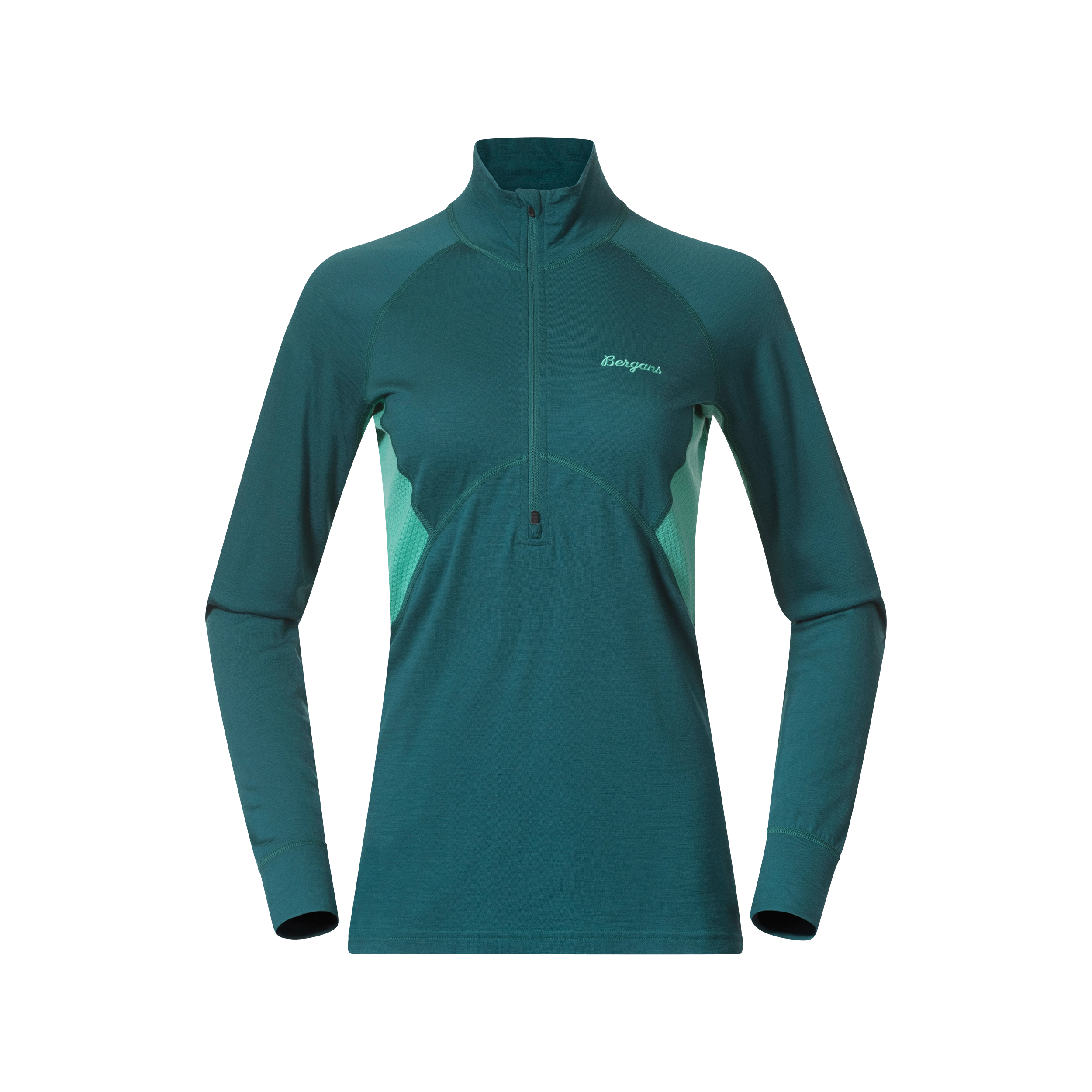 Inner:Pure Merino Half Zip Women Malachite Green / Light Malachite Green