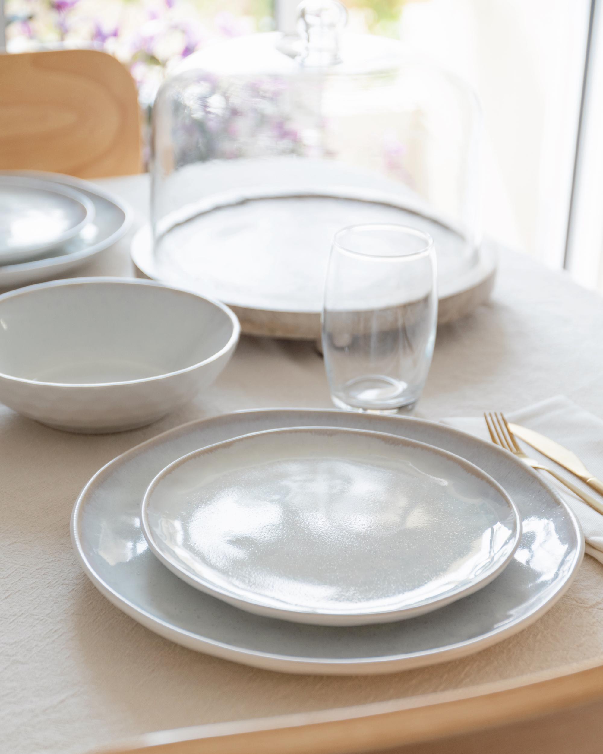 Set van 8 dessertborden SESAME Steengoed Lichtgrijs