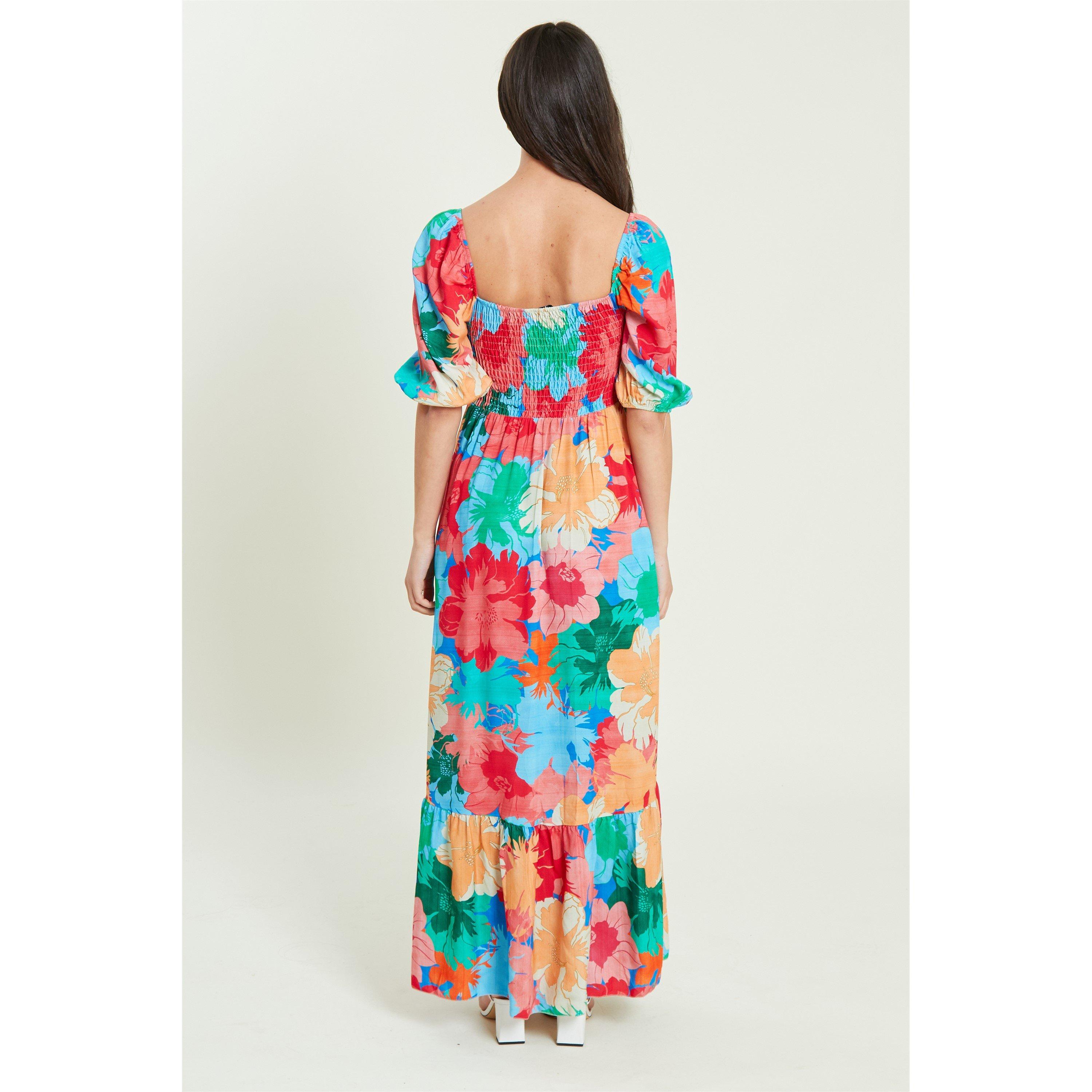 Be You Shirred Shirred Puff Sleeve Midi Dress